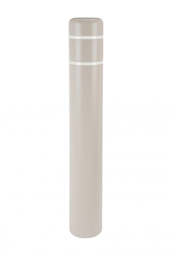 image of a beige bollard and white stripes