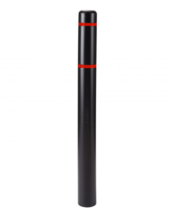 image of a black bollard and red stripes