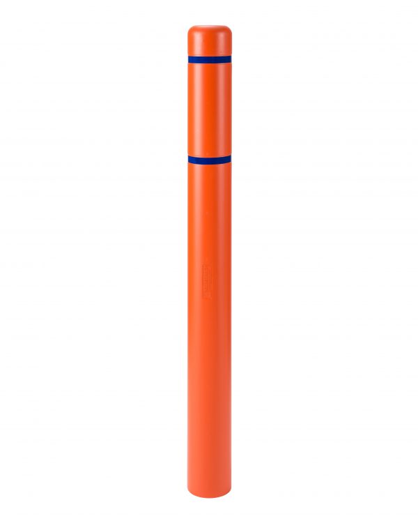 image of an orange bollard and blue stripes