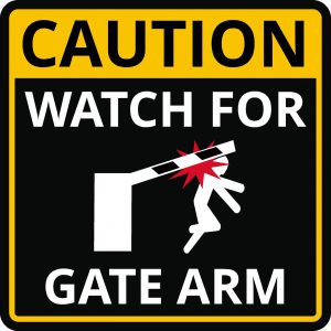 Caution gate arm warning sign image