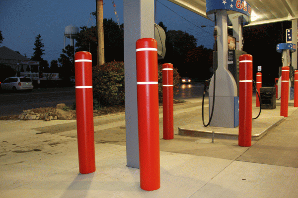photo of red bollard sleeves after